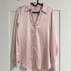 Elegant satin blush pink Button-Up Blouse